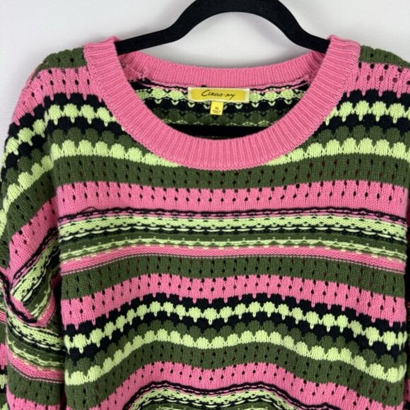 Circus NY Sam Edelman Stripe Knit Sweater XL Pink Green Black Cotton Blend Retro - Picture 2 of 9